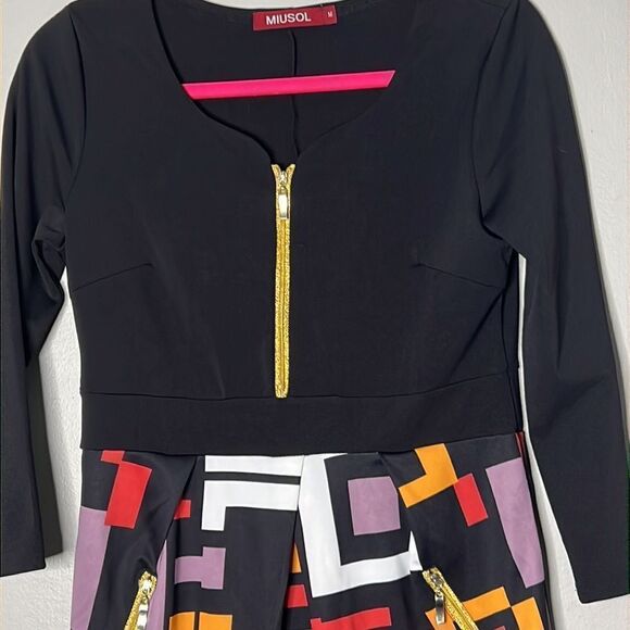 Miusol Women's Sheath Dress M Multi Geometric Exposed Zipper 3/4 Sleeve - Picture 6 of 13